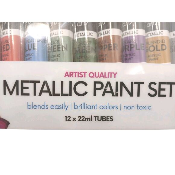 Artist Quality METALLIC Paint Set 12 Tubes Blends Easily Brilliant Non Toxic - Picture 3 of 14